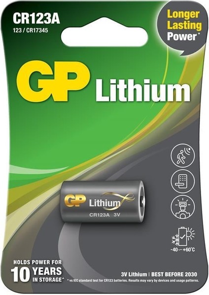 CR123A 3V Lityum Tekli Paket Pil (GPCR123A-U1) Fotoğraf Makinesi Pili