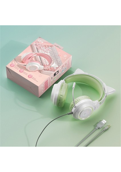 Popüler Kedi Kulaklı Oyun Kulaklığı Öğrenci Bilgisayar Kulaklığı Başa Takılan Kablolu Oyun Kulaklığı (Yurt Dışından)