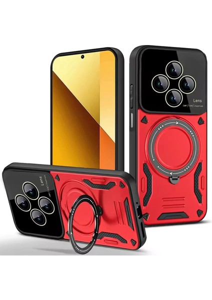 Xiaomi Redmi 14C Kılıf Joy Lens Standlı Kapak - KIRMIZI-(5796)