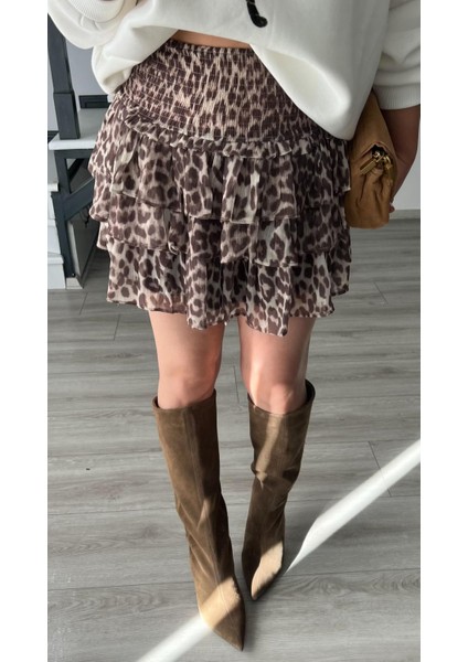 Leopar Desen Bel Gipeli Mini Etek