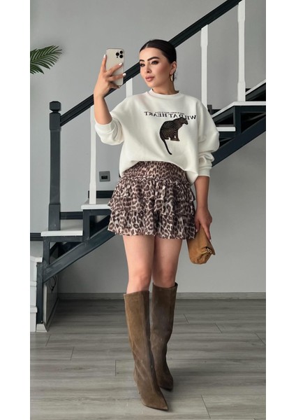 Leopar Desen Bel Gipeli Mini Etek fırsatları