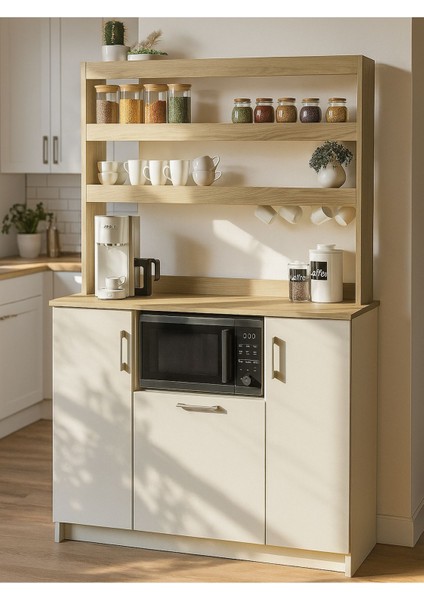 Samos 3 Kapaklı Mutfak Dolabı Mikrodalga Fırın Alanlı Çok Amaçlı Dolap Kahve Köşesi Kumtaşı - Rota