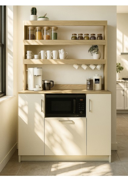 Samos 3 Kapaklı Mutfak Dolabı Mikrodalga Fırın Alanlı Çok Amaçlı Dolap Kahve Köşesi Kumtaşı - Rota fiyatları