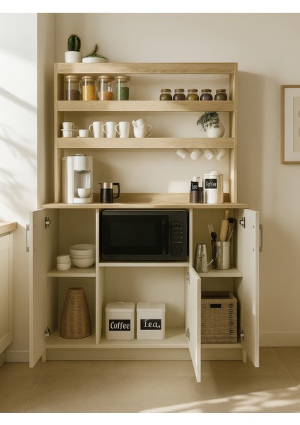 Samos 3 Kapaklı Mutfak Dolabı Mikrodalga Fırın Alanlı Çok Amaçlı Dolap Kahve Köşesi Kumtaşı - Rota modelleri