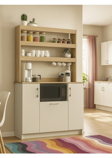 Samos 3 Kapaklı Mutfak Dolabı Mikrodalga Fırın Alanlı Çok Amaçlı Dolap Kahve Köşesi Kumtaşı - Rota fırsatları
