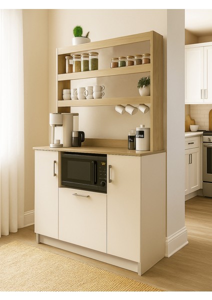 Samos 3 Kapaklı Mutfak Dolabı Mikrodalga Fırın Alanlı Çok Amaçlı Dolap Kahve Köşesi Kumtaşı - Rota indirimleri