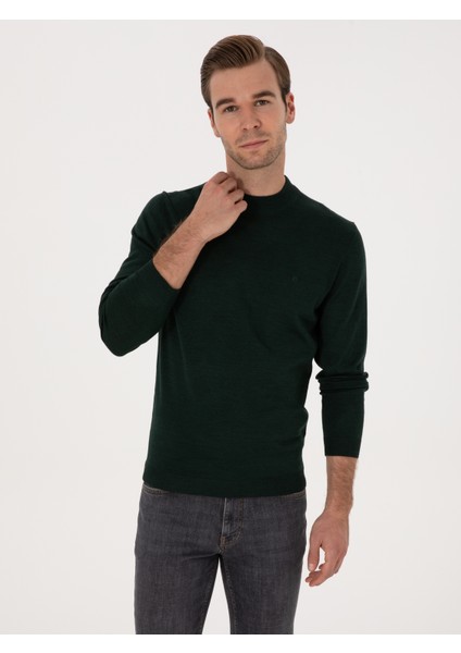 Erkek Zümrüt Slim Fit Yün Karışımlı Çeyrek Balıkçı Yaka Basic Triko Kazak 50315295-VR055