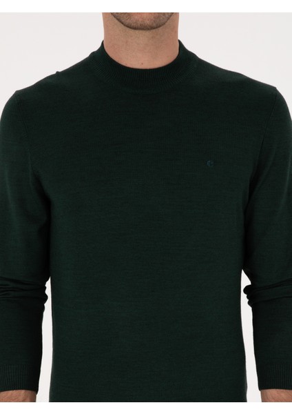 Erkek Zümrüt Slim Fit Yün Karışımlı Çeyrek Balıkçı Yaka Basic Triko Kazak 50315295-VR055