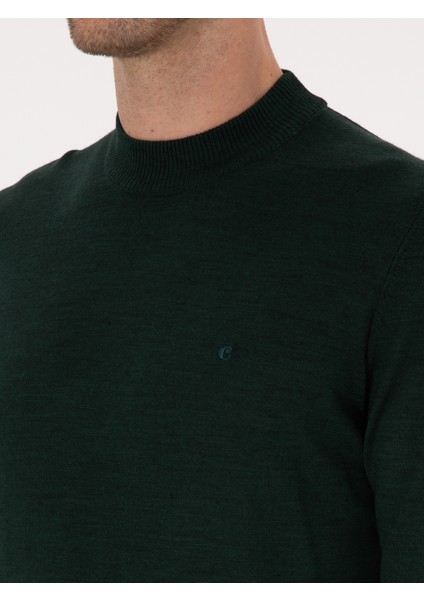 Erkek Zümrüt Slim Fit Yün Karışımlı Çeyrek Balıkçı Yaka Basic Triko Kazak 50315295-VR055