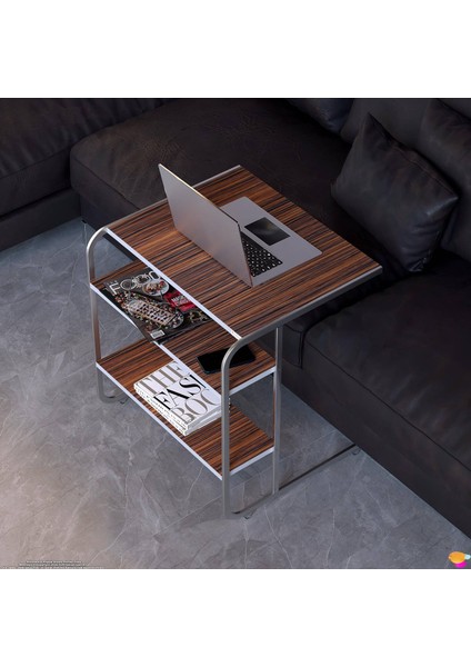 C Yan Sehpa Geniş Boy Tekerlekli Çalışma, Atıştırmalık, Yemek, Laptop Sehpası Abanoz
