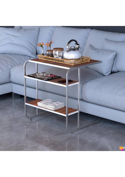 C Yan Sehpa Geniş Boy Tekerlekli Çalışma, Atıştırmalık, Yemek, Laptop Sehpası Abanoz fırsatları