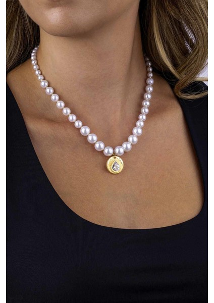 Damla Taşlı Altın Kaplama Inci Taneli Kadın Çelik Kolye fiyatları