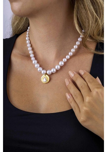 Damla Taşlı Altın Kaplama Inci Taneli Kadın Çelik Kolye modelleri