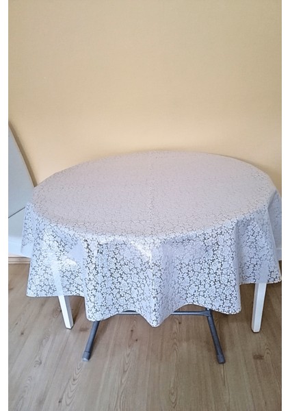 Üstü Şeffaf Muşamba Kaplama Dantel Görünüm Yuvarlak Masa Örtüsü -137 cm Çap -Beyaz Renk-Cck modelleri
