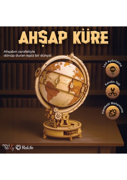 Minyatür Dünya Küresi| Ahşap Dünya Küresi Maketi | 3D Puzzle