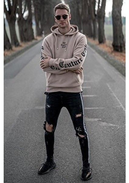 Kapşonlu Sweatshirt 2877 Camel Renk Erkek Düz Renk Uzun Kol Regular Fit modelleri