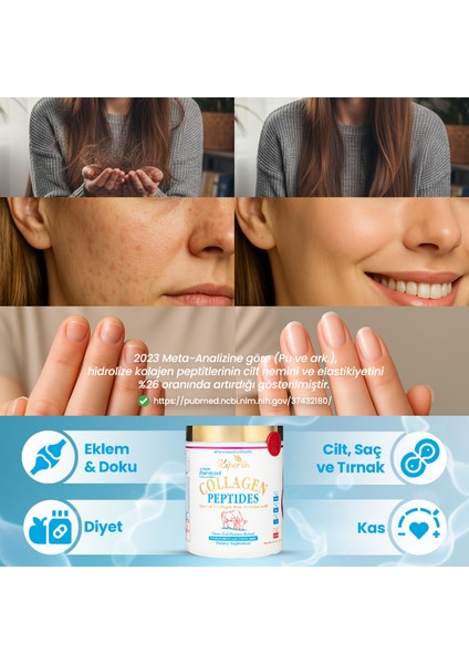 %100 Saf ve Doğal Yüksek Biyoaktif ve Biyoyararlı Çift Hidrolize Edilmiş Toz Peptitleri İçeren Diyet Takviyesi Kolajen (500gr) - 50 Günlük fırsatları
