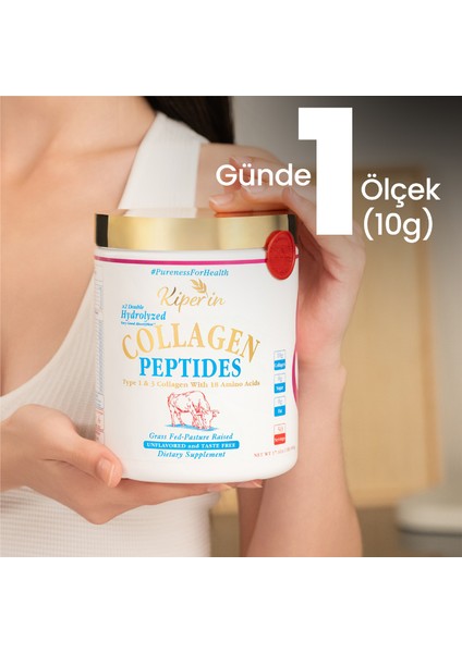 %100 Saf ve Doğal Yüksek Biyoaktif ve Biyoyararlı Çift Hidrolize Edilmiş Toz Peptitleri İçeren Diyet Takviyesi Kolajen (500gr) - 50 Günlük