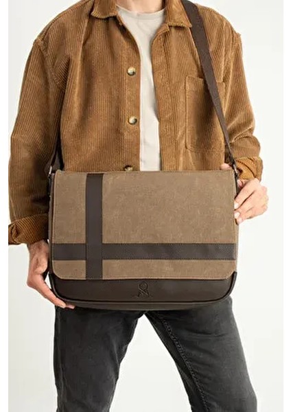 Mega 418 Unısex Kanvas Postacı Çantası Askılı Çanta Omuz Çanta Toprak-Kahve