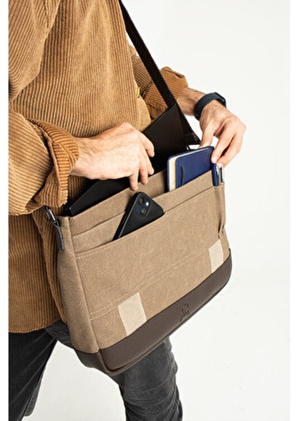 Mega 418 Unısex Kanvas Postacı Çantası Askılı Çanta Omuz Çanta Toprak-Kahve fırsatları