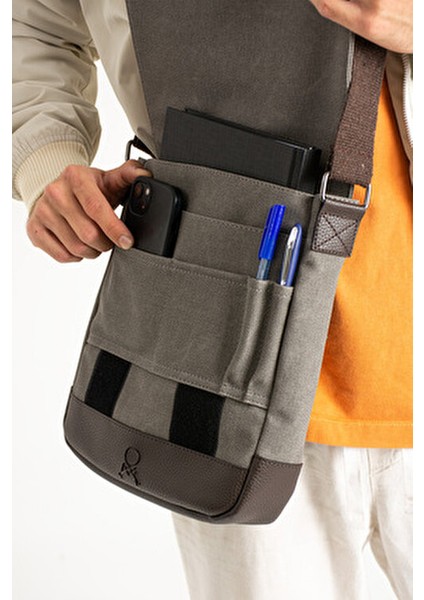 Mega 417 Unısex Kanvas Postacı Çantası Askılı Çanta Omuz Çanta Gri-Kahve fiyatları