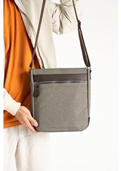 Mega 417 Unısex Kanvas Postacı Çantası Askılı Çanta Omuz Çanta Gri-Kahve indirimleri