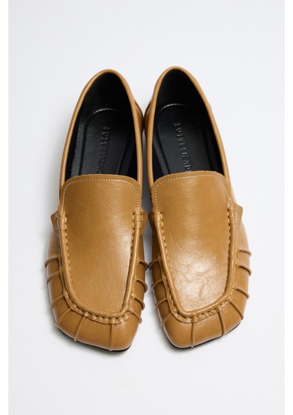 Loafer 2509 - Büzgülü Karamel Kadın Loafer modelleri