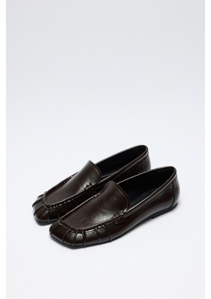 Loafer 2509 - Büzgülü Acı Kahve Kadın Loafer modelleri