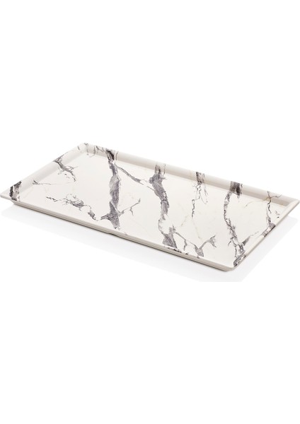104325.WM - Mayammar White Marble Mermer Efektli Dikdörtgen Tabak 43X25 Cm, Thermoset Melamin