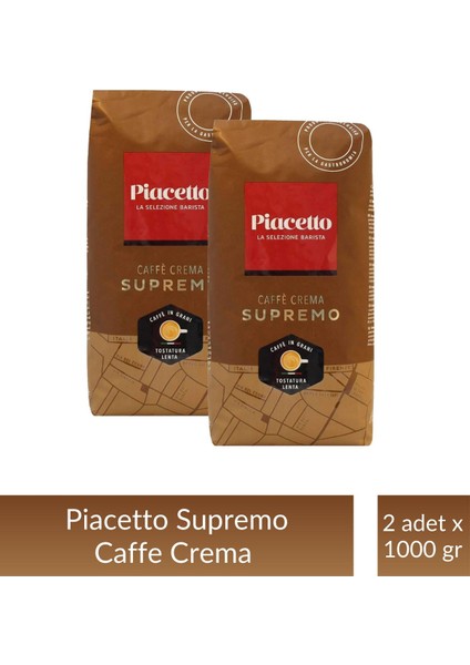Piacetto Cafe Crema Supremo Çekirdek Kahve 1 kg x 2 Adet