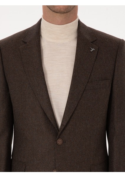 Erkek Kahverengi Slim Fit Yün Kaşmir Karışımlı Ceket 50299266-VR029
