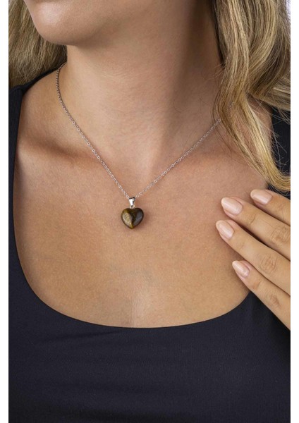 Kalp Kesim Orijinal Kaplan Gözü Doğal Taş Çelik Zincir Kadın Kolye fiyatları