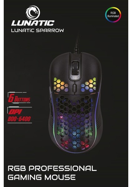 Lunatic Sparrow 6400 Dpi Rgb Ledli Makrolu Oyuncu Gaming Mouse modelleri