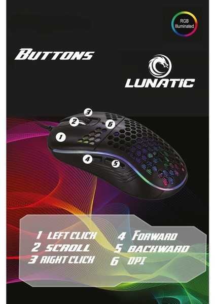 Lunatic Sparrow 6400 Dpi Rgb Ledli Makrolu Oyuncu Gaming Mouse fırsatları