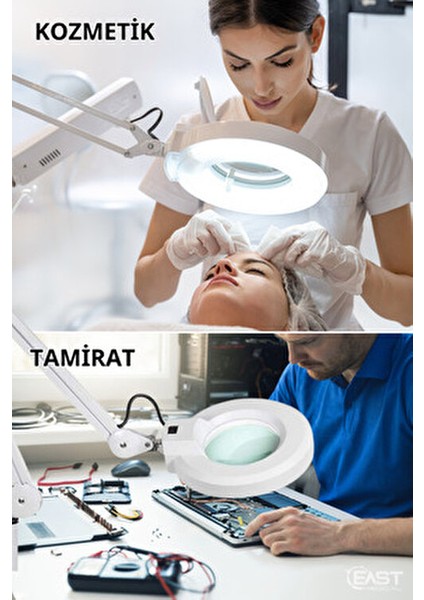 5'' LED Işıklı Ayaklı Büyüteç Beyaz Renk 5X Büyütme ile Kullanım için Uygun modelleri