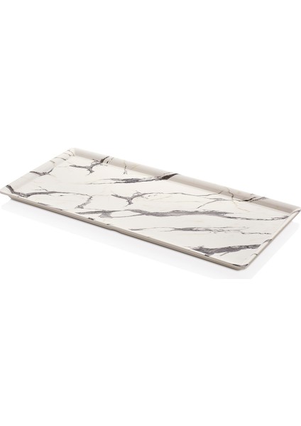 105325.WM - Mayammar White Marble Mermer Efektli Dikdörtgen Tabak 53X25 Cm, Thermoset Melamin