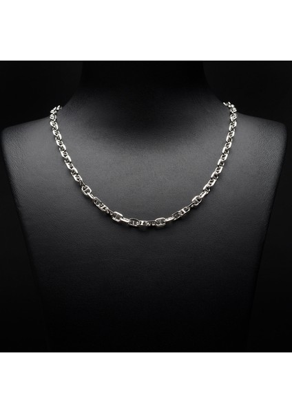 100 Mikron Rodyum Dik Barlı Gümüş Zincir