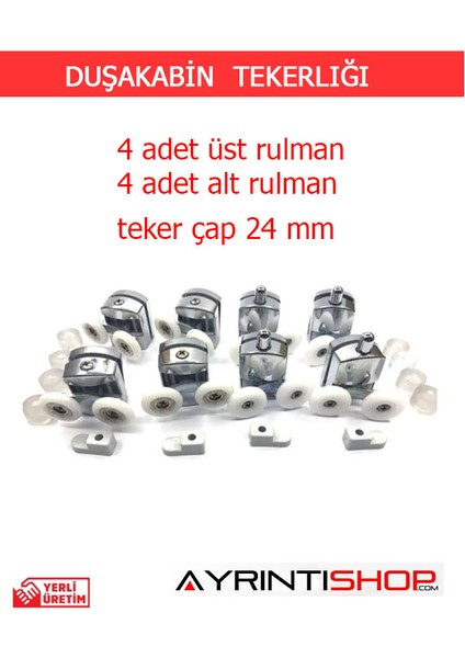 Ayrıntıshop Duşakabin Tekerleği Rulmanlı Krom 8 Li Set