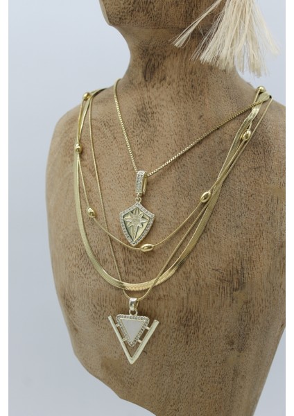 Vıp Çelik Italyan Ezme Kuzey Yıldızı ve Sedefli Kalkan Model 4’lü Kombin Kolye