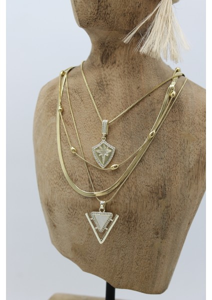 Vıp Çelik Italyan Ezme Kuzey Yıldızı ve Sedefli Kalkan Model 4’lü Kombin Kolye modelleri