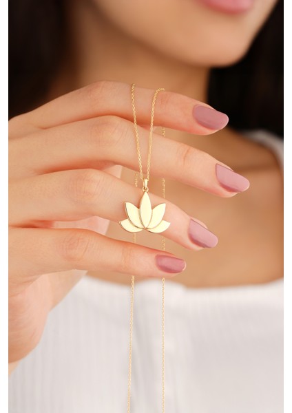 14 Ayar Altın Minimalist Lotus Çiçeği Kolye