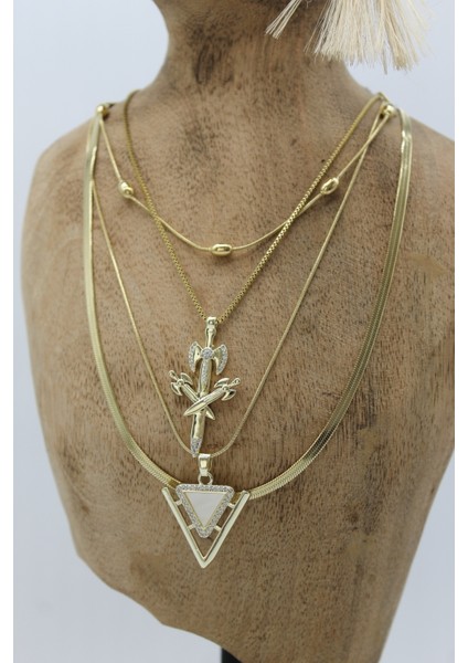 Vıp Çelik Italyan Ezme Balta ve Sedefli Kalkan Model 4’lü Kombin Kolye