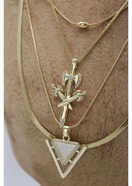 Vıp Çelik Italyan Ezme Balta ve Sedefli Kalkan Model 4’lü Kombin Kolye modelleri