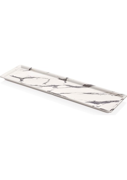 105816.WM - Mayammar White Marble Mermer Efektli Dikdörtgen Tabak 58X16 Cm, Thermoset Melamin