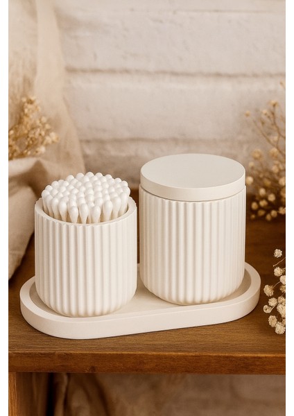 Banyo ve Makyaj Organizer Seti – 4 Parçalı Modern Tasarım, Çizgili Kapaklı Kutu & Tepsili Düzenleyici modelleri