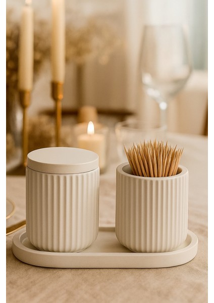 Banyo ve Makyaj Organizer Seti – 4 Parçalı Modern Tasarım, Çizgili Kapaklı Kutu & Tepsili Düzenleyici indirimleri