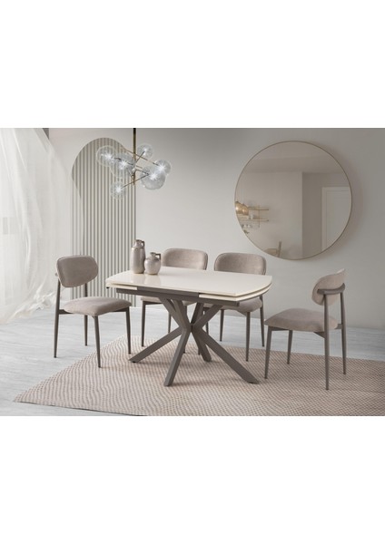 Anka Krem Polo Lak Panel Mutfak Masa Sandalye Takımı 80X120