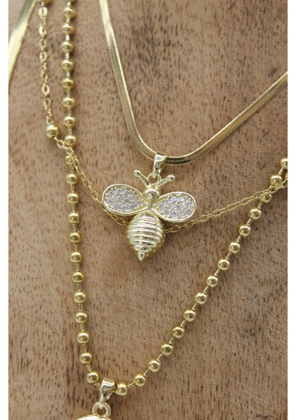 Vıp Çelik Italyan Ezme Zirkon Taşlı Arı ve Kelebek Madalyon Model 4’lü Kombin Kolye fiyatları