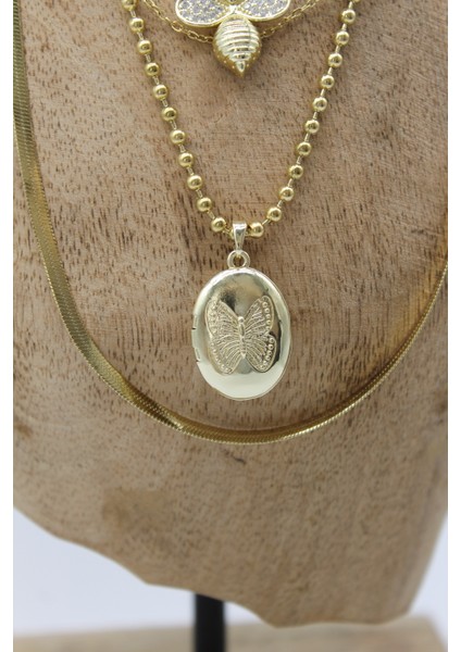 Vıp Çelik Italyan Ezme Zirkon Taşlı Arı ve Kelebek Madalyon Model 4’lü Kombin Kolye modelleri