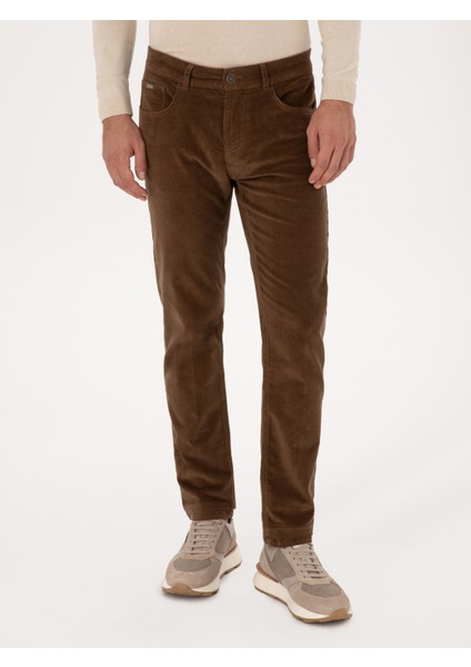 Erkek Vizon Straight Fit Pamuk Karışımlı İnce Fitilli Kadife Kanvas Pantolon 50314000-VR052 indirimleri
